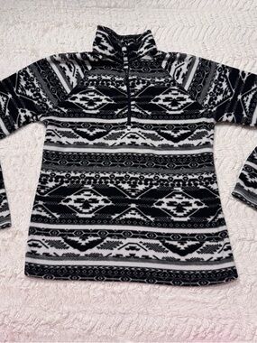 Eddie Bauer Aztec Fleece 1/4 Zip Pullover M Black White Western Gorpcore